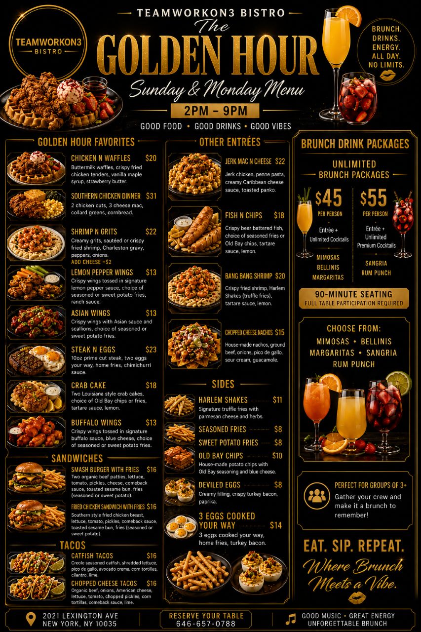 TeamworkOn3 Social Sundays Brunch — Exotic Waffles, Signature Entrées, $6 Margaritas